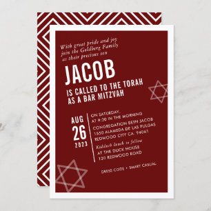 BOLD BAR MITZVAH simple modern angle maroon white Invitation