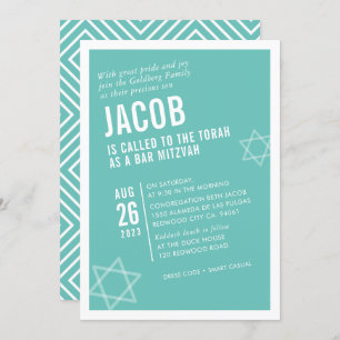 BOLD BAR MITZVAH simple modern angle mint white Invitation