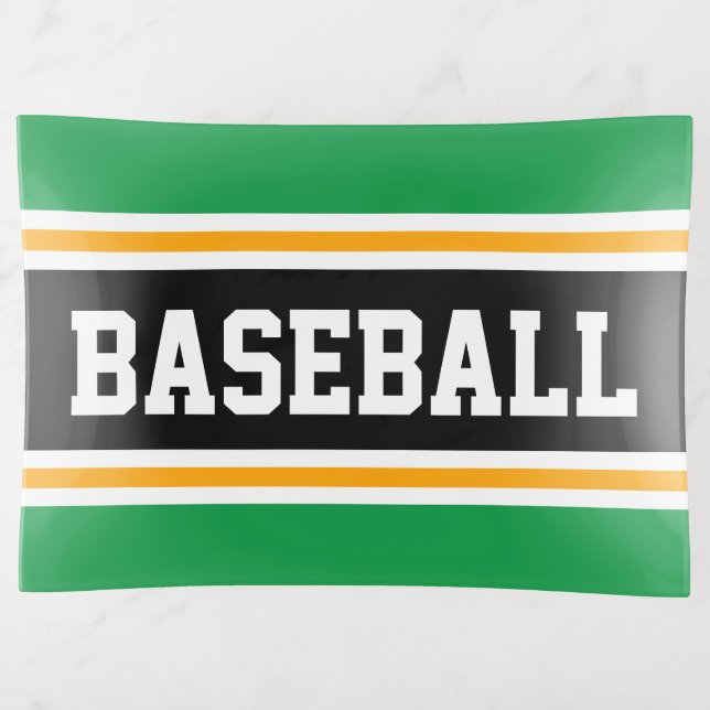 Bold BASEBALL Summer Green Black Orange Stripes Trinket Tray (Front)