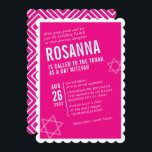 BOLD BAT MITZVAH modern angle cute hot pink white Invitation<br><div class="desc">by kat massard > WWW.SIMPLYSWEETPAPERIE.com Love the design, but would like to see some changes - another color scheme, product, add a photo or adapted for a different occasion - no worries simply contact me - I am happy to help! - - - - - - - - - -...</div>