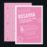 BOLD BAT MITZVAH simple modern angle pink white Invitation<br><div class="desc">by kat massard > WWW.SIMPLYSWEETPAPERIE.com Love the design, but would like to see some changes - another color scheme, product, add a photo or adapted for a different occasion - no worries simply contact me - I am happy to help! - - - - - - - - - -...</div>