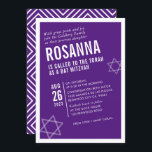 BOLD BAT MITZVAH simple modern angle purple white Invitation<br><div class="desc">by kat massard > WWW.SIMPLYSWEETPAPERIE.com Love the design, but would like to see some changes - another color scheme, product, add a photo or adapted for a different occasion - no worries simply contact me - I am happy to help! - - - - - - - - - -...</div>