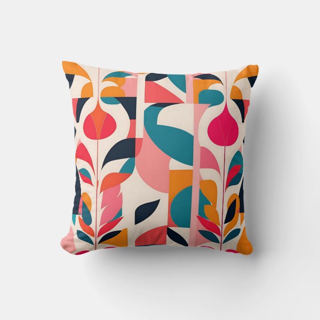 Bold Bauhaus Florals: Vibrant Geometric Design Throw Pillow (Front)