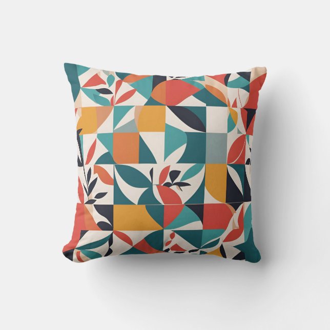 Bold Bauhaus Florals: Vibrant Geometric Design Throw Pillow (Front)