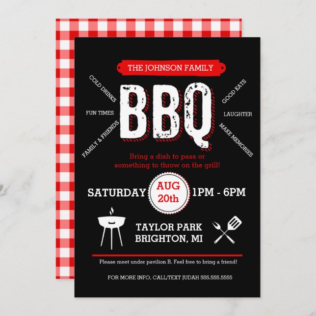 Bold BBQ Picnic Invitation, Barbecue Invite (Front/Back)
