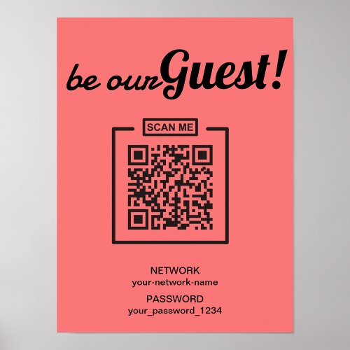 Bold Be Our Guest l Black  Pink QR Code Password  Poster