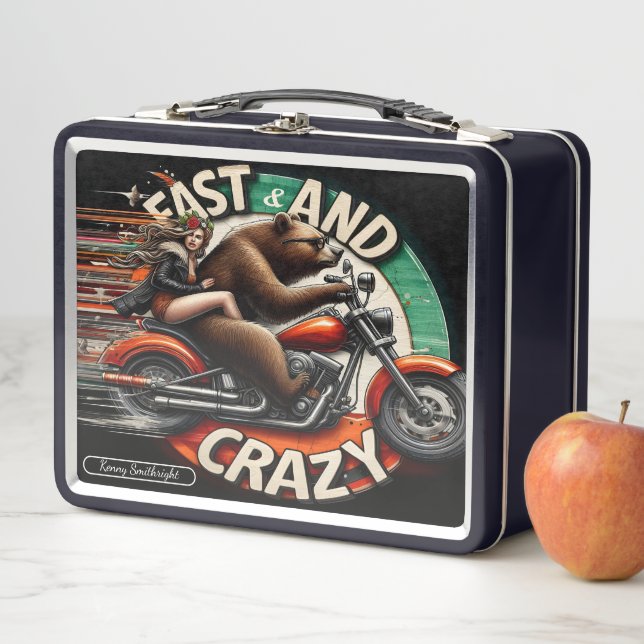 Bold Bear on a Motorbike Metal Lunch Box (In Situ)