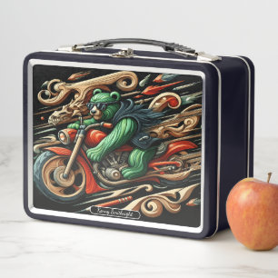 Bold Bear Rides a Motorcycle With Style Metal Lunch Box
