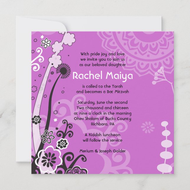 BOLD & BEAUTIFUL FLORAL Bat Mitzvah Invitation (Front)