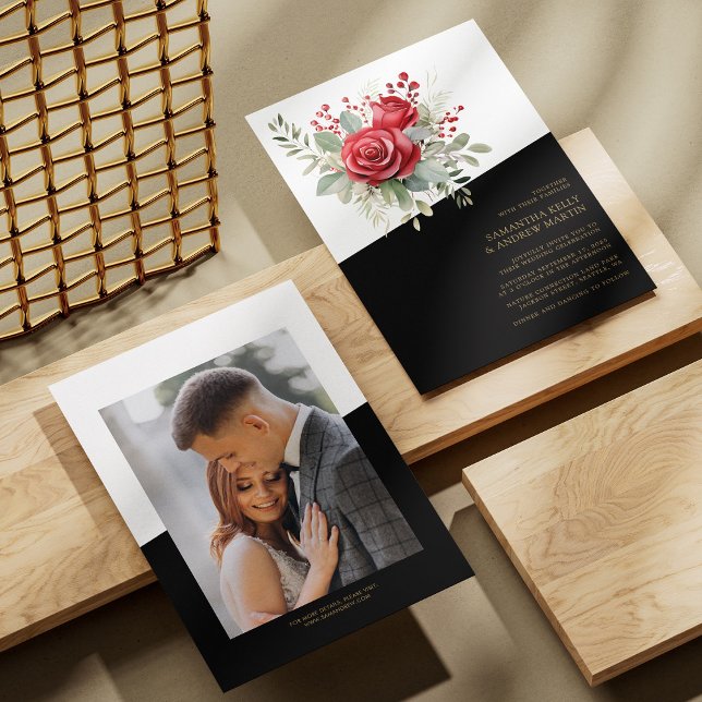 Bold & Beautiful: Watercolor Red Roses Wedding Invitation (Bold & Beautiful: Watercolor Red Roses Wedding Invitation)