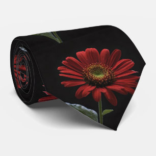 "Bold Beauty: A Single Red Daisy on Black" Neck Tie