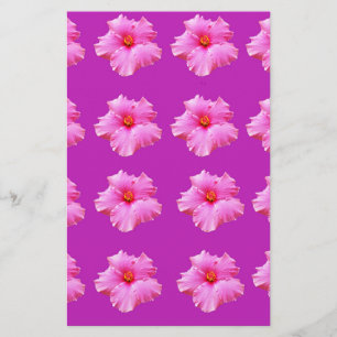 "Bold Beauty: Pink Hibiscus on a Magenta Canvas" Stationery