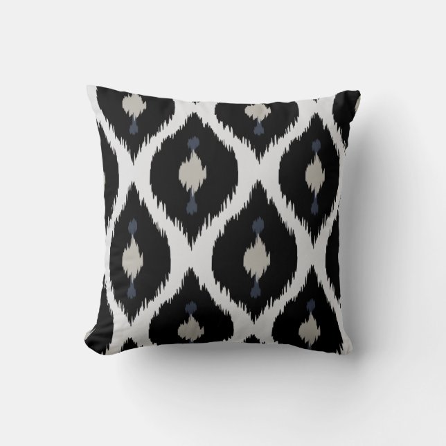 Bold beige black and white tribal ikat pillow (Front)