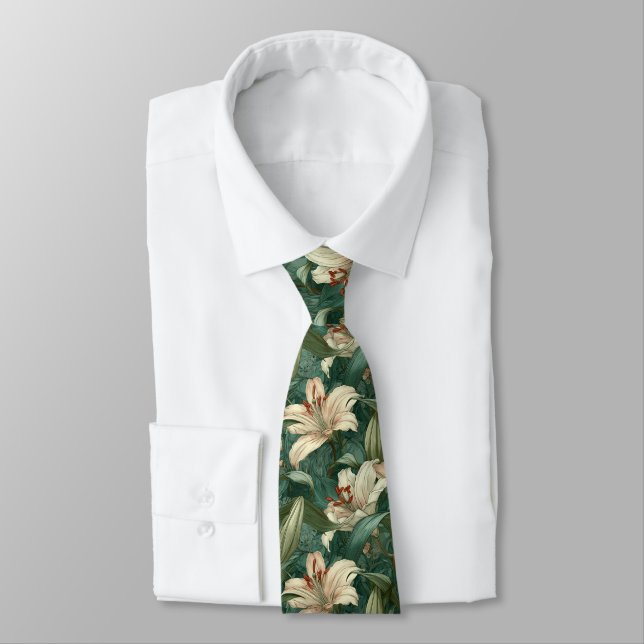 Bold Best Man Lilies Flower Neck Tie (Tied)