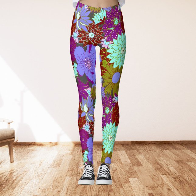 Bold big floral pattern on purple and green leggings (Creator Uploaded)