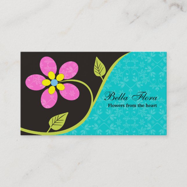 Bold big hot pink flower business cards template (Front)