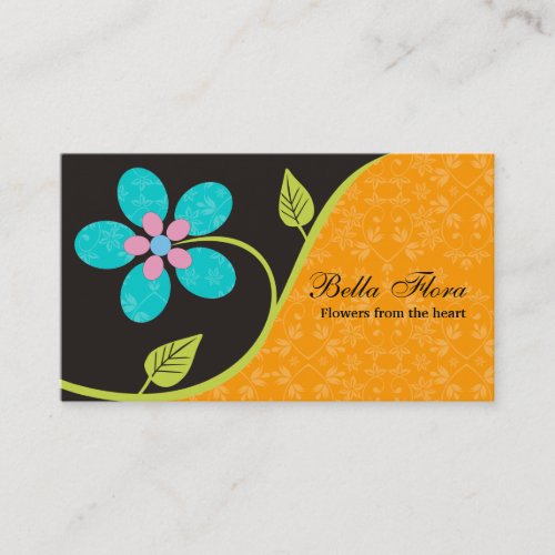 Bold big turquoise flower business cards template