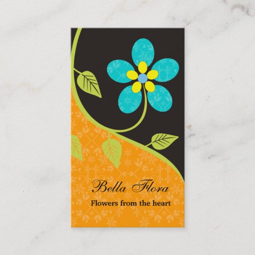 Bold big turquoise flower business cards template