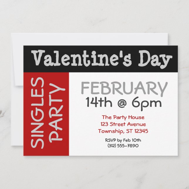 Bold & BIG Valentine's Day Singles Party Invites (Front)