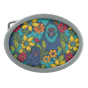 Bold Bigfoot Yeti Sasquatch Wildflower Flower Belt Buckle