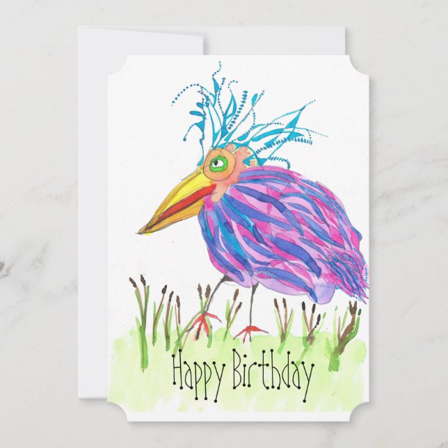 Bold Bird Watercolor Painting Flat Birthday Card  (Front)