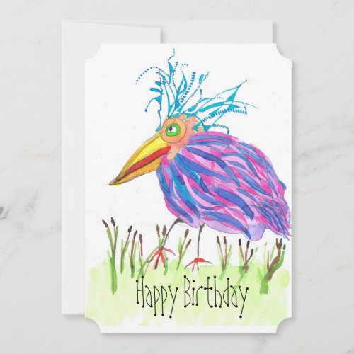 Bold Bird Watercolor Painting Flat Birthday Card 