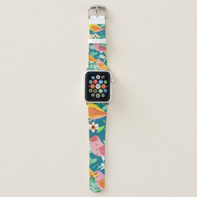 Bold Birds and Flower Pattern Apple Watch Band (Front)
