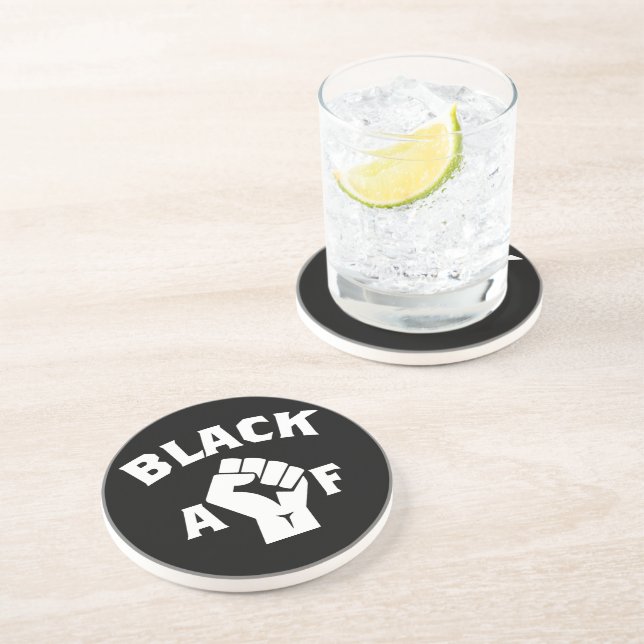 Bold Black AF Word Art Fist  Coaster (Side)
