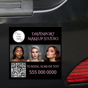 Bold Black and Blush Pink 3 Photo QR Code Car Magnet