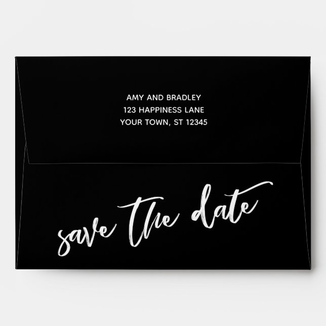 Bold Black and Casual Handwriting Save the Date Envelope (Back (Top Flap))