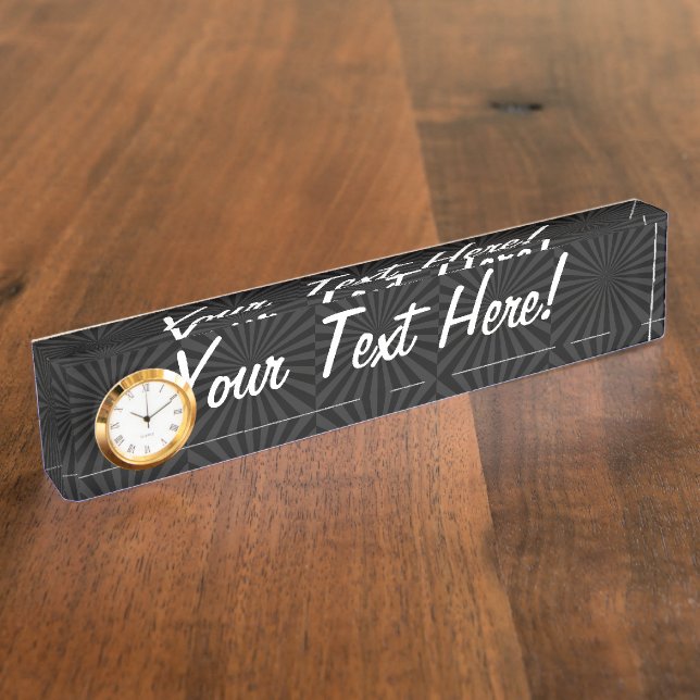 Bold Black and Charcoal Burst Customize This Desk Name Plate (Side)