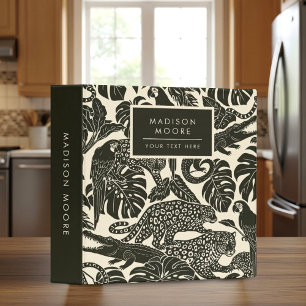 Bold Black and Cream Tropical Jungle Animals 3 Ring Binder