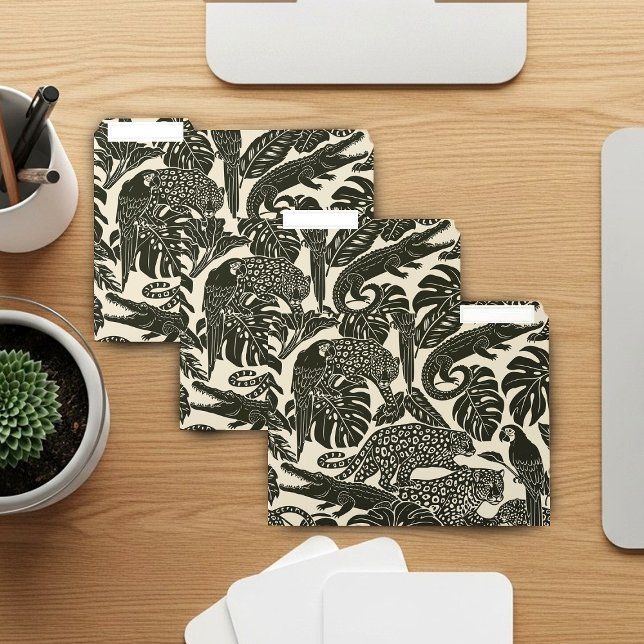 Bold Black and Cream Tropical Jungle Animals  File Folder (Creator Uploaded)