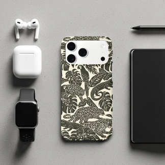 Bold Black and Cream Tropical Jungle Animals  iPhone 17 Pro Max Case
