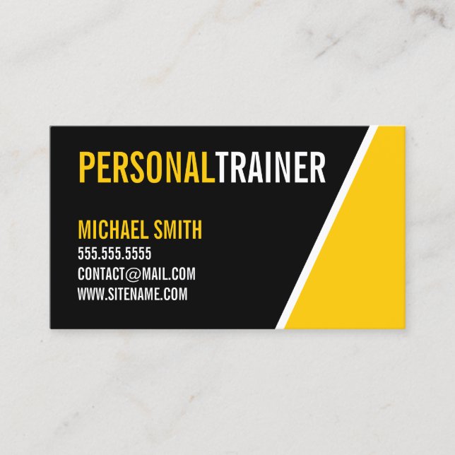 Bold Black and Custom Color Personal Trainer Business Card (Front)