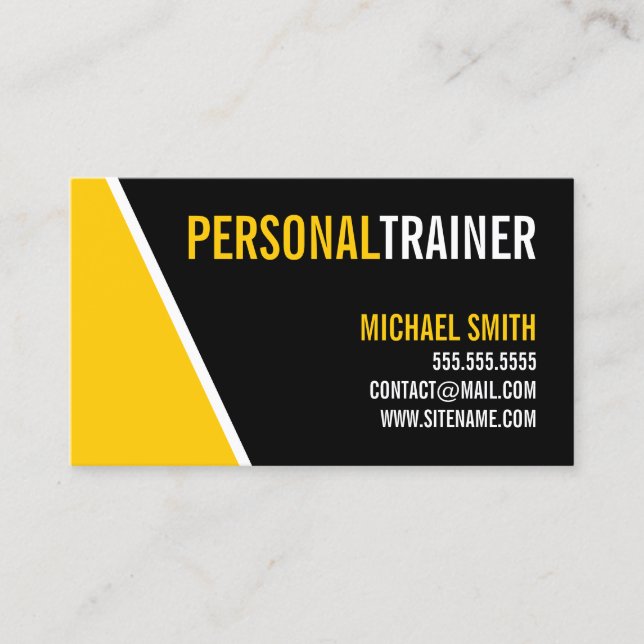 Bold Black and Custom Color Personal Trainer Business Card (Front)