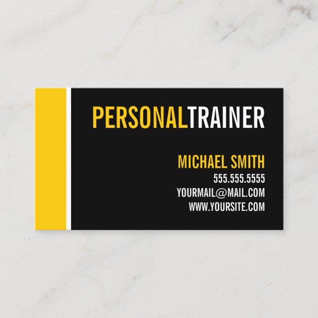 Bold Black and Custom Color Personal Trainer Business Card (Front)