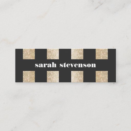 Customizable Bold Black and Gold Faux Sequin Modern Fashionista Business Card
