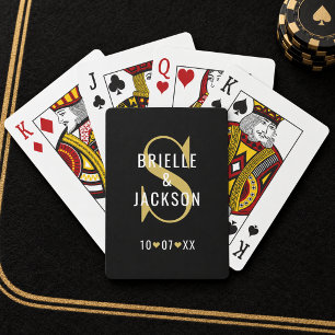Bold Black and Gold Monogram Wedding Poker Cards