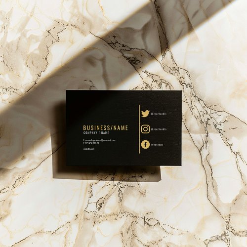 Bold black and gold social media business card
