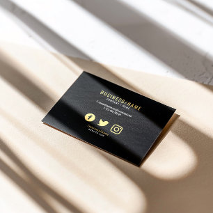 Bold black and gold social media icons luxury business card