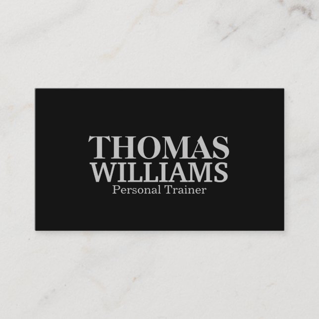 Bold Black and Gray Personal Trainer Business Card (Front)