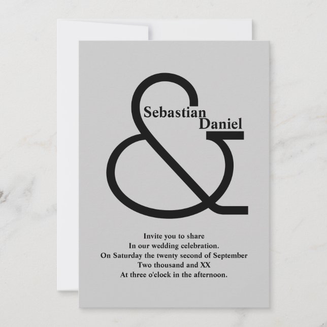 Bold Black and Gray Wedding Invitation (Front)