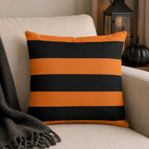 Bold Black and Orange Horizontal Stripe Throw Pillow