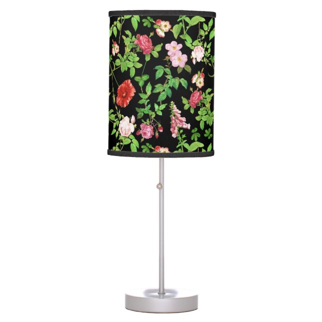 Bold Black and Red Floral Table Lamp (Front)