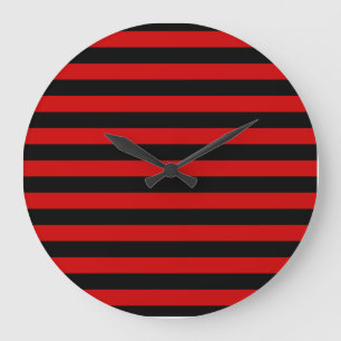 Bold Black and Red Stripes Pattern Large Clock
