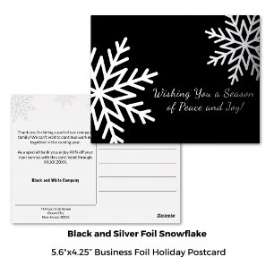 Bold Black and Silver Winter Snowflake Business Foil Holiday Postcard
