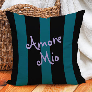Bold Black and Teal Stripes   Amore Mio Throw Pillow