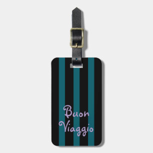 Bold Black and Teal Stripes Buon Viaggio Luggage Tag