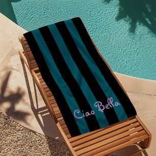 Bold Black and Teal Stripes   Ciao Bella Beach Towel